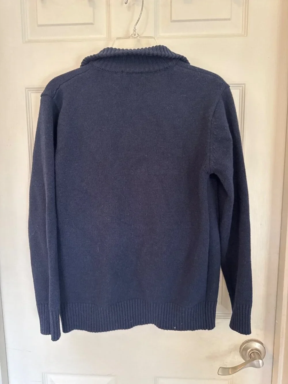 Feinion Navy Blue Wool Blend Long Sleeve Quarter Zip Sweater Men's Small - Picture 5 of 5